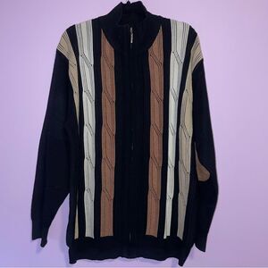 Vintage L SilverSilk Linen Silk Blend Knit Black and Brown Zip Up Sweater